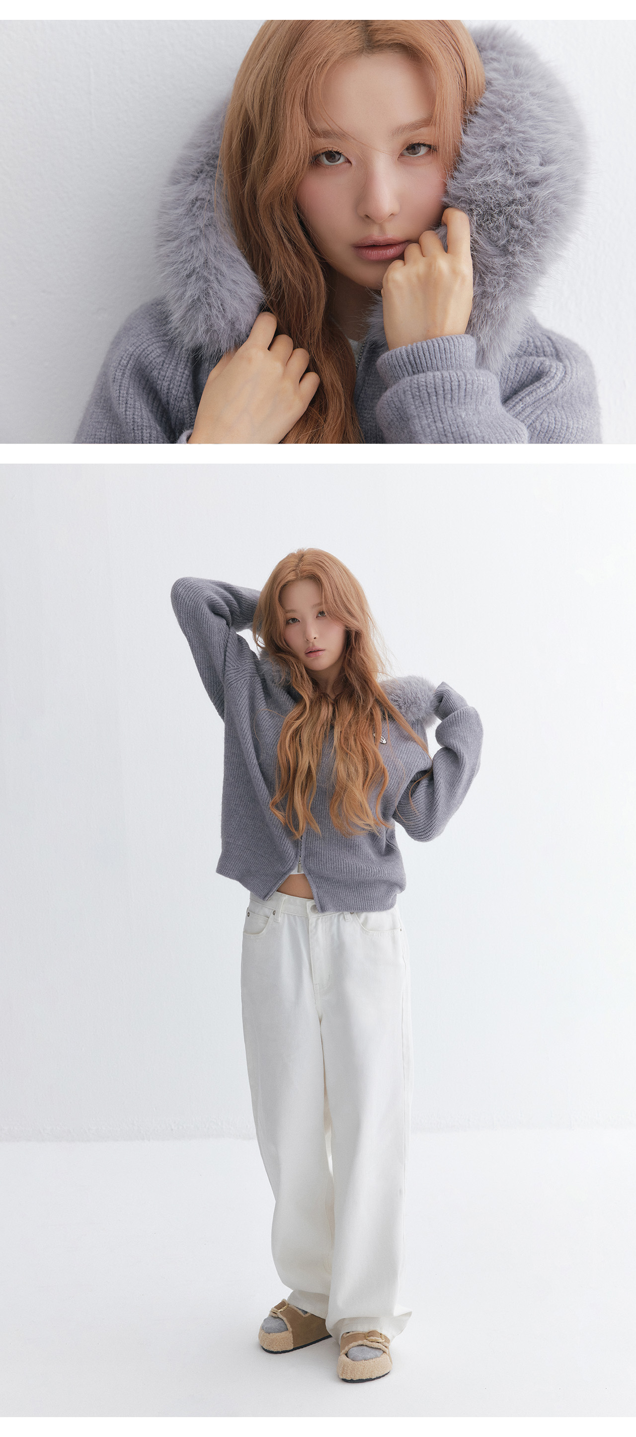 FAUX FUR HOOD KNIT ZIP-UP #SEULGI同款!